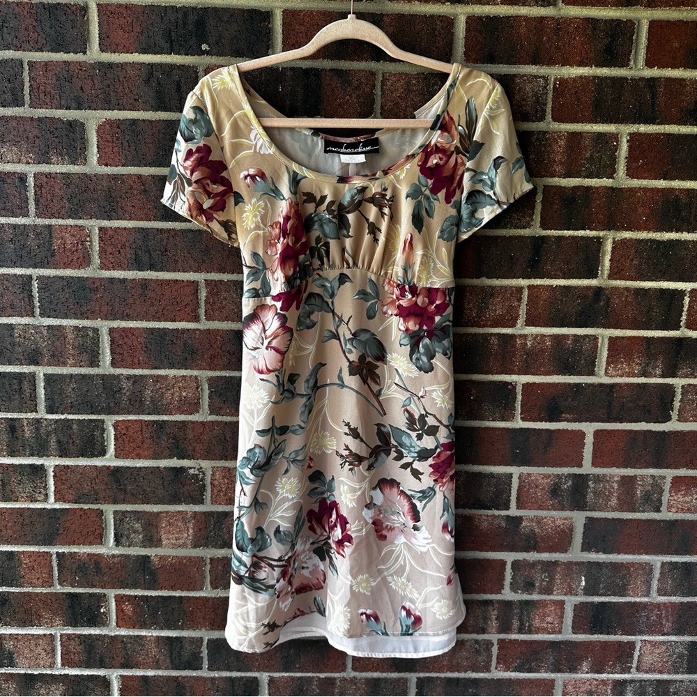 5/6 Vintage Floral Babydoll Dress Cottagecore Sheer Overlay Romantic Boho Y2K